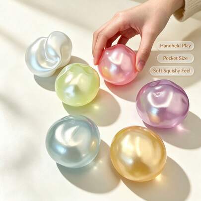 4pcs Iridescent Pearl Ball ASMR Stress Relief Toys, Full 6-Color Set, Pearl Glossy Semi-Transparent Texture, Relaxing Finger Tip Decompression, Aesthetic Desktop Collection Decor