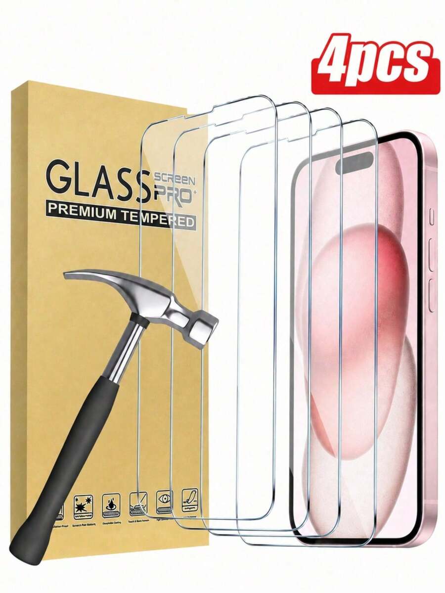 CASECOPS 4片裝高畫質透明鋼化玻璃螢幕保護貼,相容 iPhone 11 12 13 14 15 16 17 Pro Max Air 18 Pro Max,防刮防指紋防油污,全螢幕覆蓋動態島,無氣泡,相容手機殼,觸感順滑,防碎裂,超薄高透明護眼螢幕膜 - 4Pcs - 查看 1