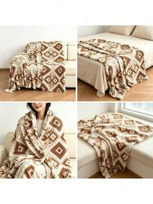 1pc Geometric Pattern Sofa Cover, Bohemian Style Soft Velvet Rectangular 3D Jacquard Full Sofa Slipcover Suitable For Living Room, Homestay, Home Use, All Seasons, Back To School, School Supplies, Dorm Decor, College Decor - Khaki - View 3