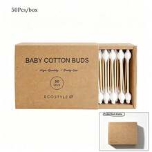 50pcs/200pcs Baby Cotton Swabs, Disposable Cotton Buds In Paper Box, Wooden Sticks Ear Care Tools For Infants And Children - Multicolor - View 11