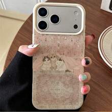 1pc TPU Material Retro Pink Slouchy Cat Pattern Phone Case Compatible With IPhone 17 Pro Max/17/16 Pro Max/15/13/12/11/ S20 FE/A15/S24/A55/ Note 11/Note 12/Note 13 Pro Full Coverage Anti-Drop Soft Protective Shell - White - View 1