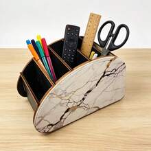New Integrated Wooden Remote Control Holder, Marble Texture, Suitable For TV Remote, Glasses, Makeup Brushes, Pens, Office Supplies, Smart Controllers, Desktop Storage Box, Multi-Functional Storage Box, Home And Office Holiday Gift - Multicolor - View 6