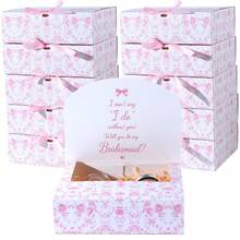 5pcs Pink Floral Pattern Gift Boxes With Lids, 10.6*8.78*3.15 Inches Groomsman Proposal Boxes, Luxury Gift Boxes With Pink Ribbon, Suitable For Bridesmaid Boxes, Graduation, Christmas, Wedding, Birthday, Party - Pink Floral Pattern - View 1