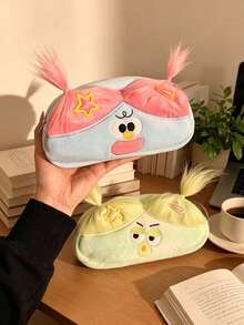 1pc Cute & Charming Plush Pencil Case, Duck-Shaped Cardboard Stationery Bag With Double Ponytail Design And Cloud Decor, Large Capacity, Perfect For First Day Of School - Multicolor - View 3