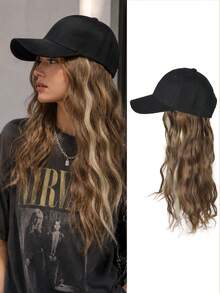 Baseball Cap Paired With Long, Curly Hair, A Stylish Hat And Hair Accessory, Suitable For Women's Everyday Casual Wear, Available In Multiple Colors. - Multicolor - View 10