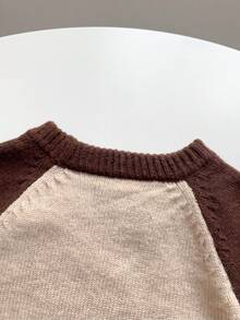 Unisex Baby Ins Vintage Colorblock Knit Sweater, 3D Towel Embroidery Polka Dot Puppy & Car Cartoon Letter Raglan Long Sleeve Pullover - Apricot - View 3