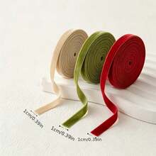 3 Rolls Velvet Ribbon, 1cm Wide, 600cm Total Length, Premium Christmas Ribbon For Christmas Tree Decoration, Gift Wrapping, Wreath Accents - Multicolor - View 6