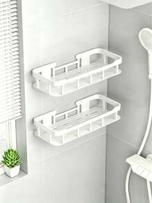 2pcs No-Drill Bathroom Storage Rack, Thickened Plastic Reinforced Bathroom Organizer Wall Mounted Hanging Shelf - View 5