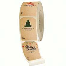 1 Roll 300pcs Christmas Kraft Paper Gift Labels Stickers, Merry Christmas To From Gift Tags, Reindeer Christmas Tree Christmas Sock Pattern Self-Adhesive Paper Holiday Gift Wrapping Decoration - Multicolor - View 3