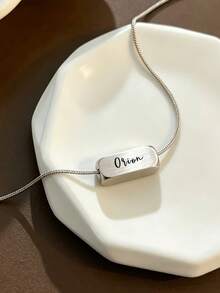 Personalized Custom Text Bar Necklace, Snake Chain Pendant Engraved With Name Information, Exquisite Customized Commemorative Jewelry, Ideal Gift For Couples, Family, Birthday And Holiday Occasions, Memorial Keepsake, Christmas And Friendship Commemorative Gift - Multicolor - View 5