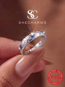 1pc Romantic Starry Sky Ring Women's Jewelry S925 Sterling Silver White Gold Plated Delicate Accessory Daily Wear Gift - Style 1 - View 2