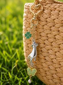 Heart-Shaped Lobster Clasp, Hand-Holding Heart Shape, Four-Leaf Clover, Butterfly, Imitation Jade Pendant Keychain; A Unique And Gentle Bag Charm. - Multicolor - View 6