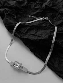 1pc Exquisite Leather Belt Buckle Snake Bone Necklace For Women, INS High-End Design, Minimalist Style, Sexy Collarbone Chain, Niche Neck Chain, Suitable For Daily Wear, Festivals, Parties, Matching With Best Friends, Gift For Friends - Silver - View 4