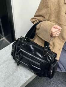 American Retro Motorcycle Bag New Sweet Cool Punk Style Large Capacity Tote Bag Commute Outing Daily Shopping Shoulder Crossbody Bag - Black - View 8