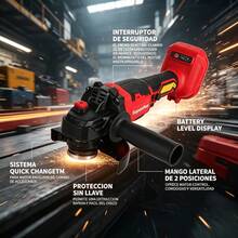 SuperPan 18V Brushless Lithium Battery Angle Grinder 660W Power 3-Speed Adjustable 125mm Grinding Disc M14 Spindle Metal Stone/Cutting/Carry Removal/Polishing/Home Decor/Construction Site Multi-Function Rechargeable Grinder (Hanya Alat - Baterai Tidak Termasuk) - Merah - View 3