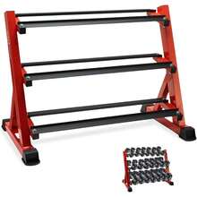 Dumbbell Rack 3 Tier Weight Storage Stand Holder, Heavy Duty Freestanding Steel Organizer Frame For Home Gym And Workout Studio, Quick Assembly Fitness Gear Station, Red, 1 Piece - 1 - View 1