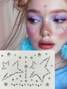 1pc Translucent White Face Gem, Star-Shaped Face Decoration Rhinestone, Eye Area Pattern Decoration Rhinestone, Self-Adhesive, Suitable For Halloween Party, Haunted House, Comic Convention Cosplay, Disco Stage, Under-Eye Cheek Embellishment For Sweet Gothic Ghostly Makeup, Niche Gothic Style Atmosphere Creative Makeup Face Sticker - Multicolor - View 1
