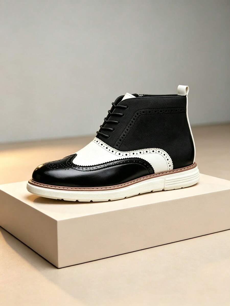 1 Pair Men's Round Toe Mid-Top Flat Heel PU Upper Comfortable Casual Boots For Daily Wear - Black - View 1