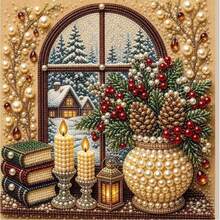 1 Set DIY Christmas Pearl Diamond Painting Art Kit, Includes Frame, Beads, Rhinestones, Handmade 3D Holiday Decoration, Adult Gift, Classic Design Beaded Decor Set - A - View 36