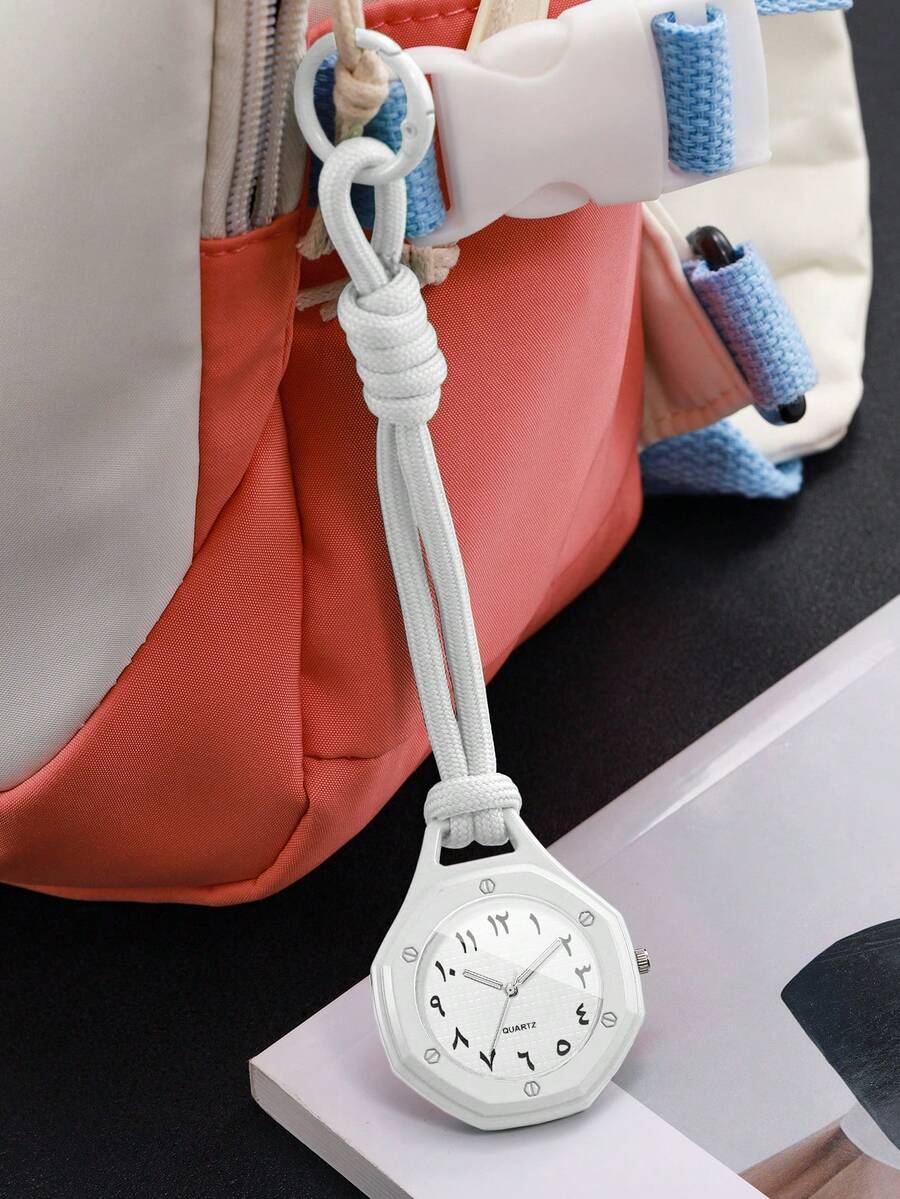 Women's Casual Backpack Hanging Watch With Arabic Numeral Dial, Portable Quartz Watch, Minimalist Style Keychain Hanging Watch, Gift For Friends (1pc/Set) Watch Box Not Included - White - View 1