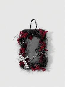 1pc Halloween Dark Style Spider Cross Keychain Bag Charm - Multicolor - View 4