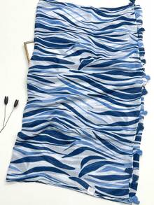 1pc Simple Printed Women's Scarf, Fashionable New Style Sun Protection Beach Shawl, Linen Feel Silk Scarf For Women - Blue - View 5