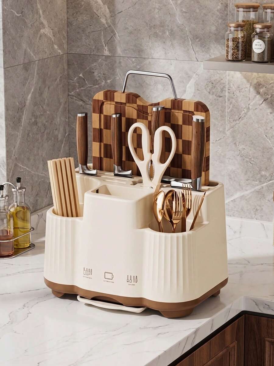 Kitchen Utensil Storage Rack, Knife Holder, Cutlery Organizer, Kitchen Countertop Storage Box, Cutting Board Rack, Tableware Storage, Kitchen Gadget Organizer, Chopstick Holder, Easy To Wipe And Clean - Multicolor - View 1