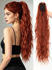 26 Inch Long Wavy Ponytail Hair Extension, Suitable For Women And Girls Daily Wear - Dirty Orange - View 16