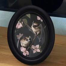 Gothic Style Oval Photo Frame, Featuring Two Bats And Peach Tree Design - Handwoven Fiberboard Wall Art, Size 4.16X5.25 Inches, Perfect For Home And Office Decor - C - View 8
