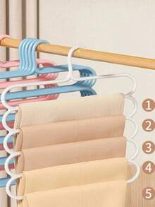 1/4/6pcs Pink Multi-Functional 5-Tier Pants Rack, Plastic 5-Tier Scarf Rack, Closet Hanging Pants Rack, Hanger, Scarf & Tie Hook - Multicolor - View 7