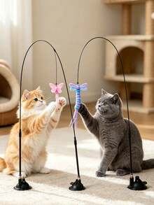 3 Pieces Set (Strong Suction Cup + Rope Cat Teaser Wand + Realistic Butterfly Pendant) Fun Cat Toy, Home Cat Toy, Suction Cup Cat Teaser Accessory, A Great Way For Cats To Entertain Themselves And Burn Energy - Multicolor - View 12