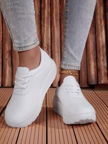 Women's Platform Rocker Shoes, Soft Upper Casual Walking Shoes, Versatile Everyday Women's Shoes - White - View 3
