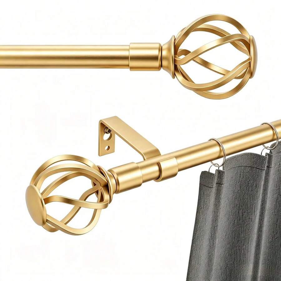 White Curtain Rod For 28 To 158 Inch Windows, With Spiral Cage Decorative Finials, Adjustable Heavy Duty Curtain Rod Set, Suitable For Bathroom, Bedroom, Kitchen, 5/8 Inch Diameter Decorative - Retro Hollow-out - Gold - View 1