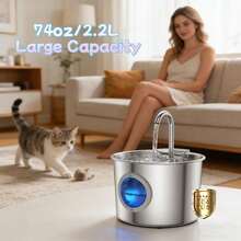 Stainless Steel Cat Water Fountain/Water Dispenser Replacement Filter Cartridge Available For Separate Purchase, 2.2L/74.4oz, Equipped With Silent USB Water Pump, Large Window Design, 304 Stainless Steel Material, Anti-Black Chin Design, Effectively Filters Floating Hair And Food Residue, Easy To Clean And Maintain. - 2.2L - View 8