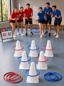 Halloween Pumpkin Cone Ring Toss Game Set, Includes 1 Orange Traffic Cone And Colorful Rings, Suitable For Indoor/Outdoor Halloween Party, Halloween Carnival Decoration And Family Activities - White Plastic Cone - View 3