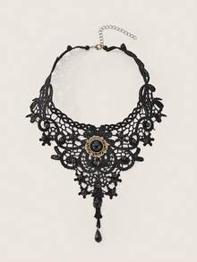 Valisandre Women's Black Choker Necklace Set, Including Velvet Choker, Lace Choker - Black - View 11