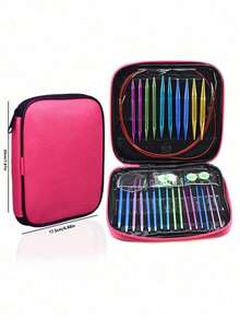 Interchangeable Round Knitting Needle Set With Needle Case, Double-Ended Aluminum Needles, Color-Coded And Labeled, Ergonomic Grip, Lightweight And Durable, Suitable For Knitting, Crochet And Braiding, Ideal For Beginners And Experienced Users - Multi-color - View 7