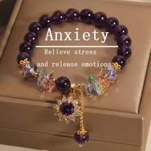 Healing Crystal/Purple Natural Bracelet With Sunflower Decoration - Purple And Gold Toned Fashion Jewelry - Multicolor - View 1