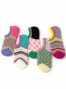 5 Pairs Colorful Patchwork Floral Invisible Boat Socks, Low Cut Non-Slip No-Slip Heel, Unisex, Without Sock Board - Multicolor - View 6