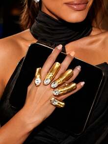 XYHEALER 1pc Gold Five Finger Ring For Women, Rhinestone Multi Finger Statement Ring, Full Hand Finger Armor Jewelry For Party Prom Stage Costume - Multicolor - View 8