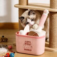Cat Supplies & Litter Scoops Litter Scoop With Storage Rack, Durable Plastic Material, Extra Garbage Bag Storage Compartment, Pet Hygiene Essential, Multi-Cat Family Essential, Easy To Access & Kitten Supplies - Multicolor - View 1