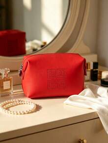 Givenchy Parfums Red Embossed 4G Logo Cosmetic Bag Portable Travel Zipper Makeup Storage Pouch Elegant Ladies Toiletry Organizer For Daily Use And Holiday Gift - Red - View 1