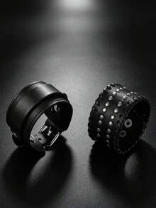 2 Buah Gelang Gaya Punk Motor Hitam, Cocok untuk Berkendara Sehari-hari Pria, Pakaian Fashion Luar Ruangan, Set Gelang Istimewa sebagai Hadiah untuk Pria - Hitam - View 1