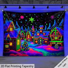 Christmas Town Snow Scene Tapestry, Winter Wonderland Landscape Background, New Year Wall Decor Hanging Painting - Christmas Town - View 9