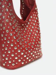 Dedoo Burgundy V-Shaped Double-Sided Studded Bucket Bag,Punk Style Heavy-Duty Rivet Embellished Underarm Shoulder Bag,Suitable For Work Commute And Shopping - Burgundy - View 7