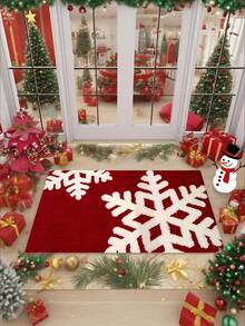 Holiday Microfiber Christmas Bath Mat: Quick-Dry, Absorbent, Fluffy, Snowflake Design, Non-Slip, Low-Lint, Machine-Made, Rectangular, Polyester - A - View 5