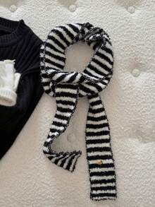 1pc Thin Plush Striped Scarf, Soft Fuzzy Neck Warmer, Suitable For Daily & Party Wear, Women's Christmas Gift, Decorative Neck Accessory - Multicolor - View 11