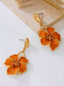 8 buah Anting Liontin Bunga Lima Kelopak Bentuk Tetesan Minyak Jeruk Elegan, Cocok untuk Pemakaian Sehari-hari, Hadiah untuk Teman di Hari Libur - Jeruk - View 3