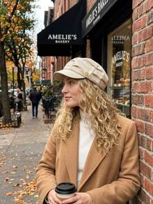 1pc Women's Beret Hat, Cute Vintage French Newsboy Cap, Pleated Design, Casual Adjustable, Warm & Windproof, Versatile Accessory, Suitable For Daily Wear, Autumn/Winter - Style 1 - View 6