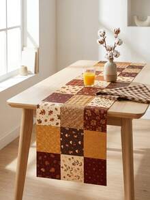 Autumn Vintage Table Runner, Pumpkin Maple Leaf Floral Plaid Print Long Tablecloth, Country Farmhouse Style Thanksgiving Decor, Suitable For Dining Room Kitchen Daily Meals, Country Style Autumn Party Decoration - Multicolor - View 9
